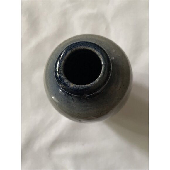 Small Handcrafted Gray & Blue Ceramic Vase With Abstract White Design - Picture 10 of 12